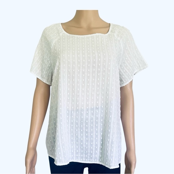 SHEIN White Textured Blouse Medium square neckline short sleeves 100% cotton - Picture 2 of 12